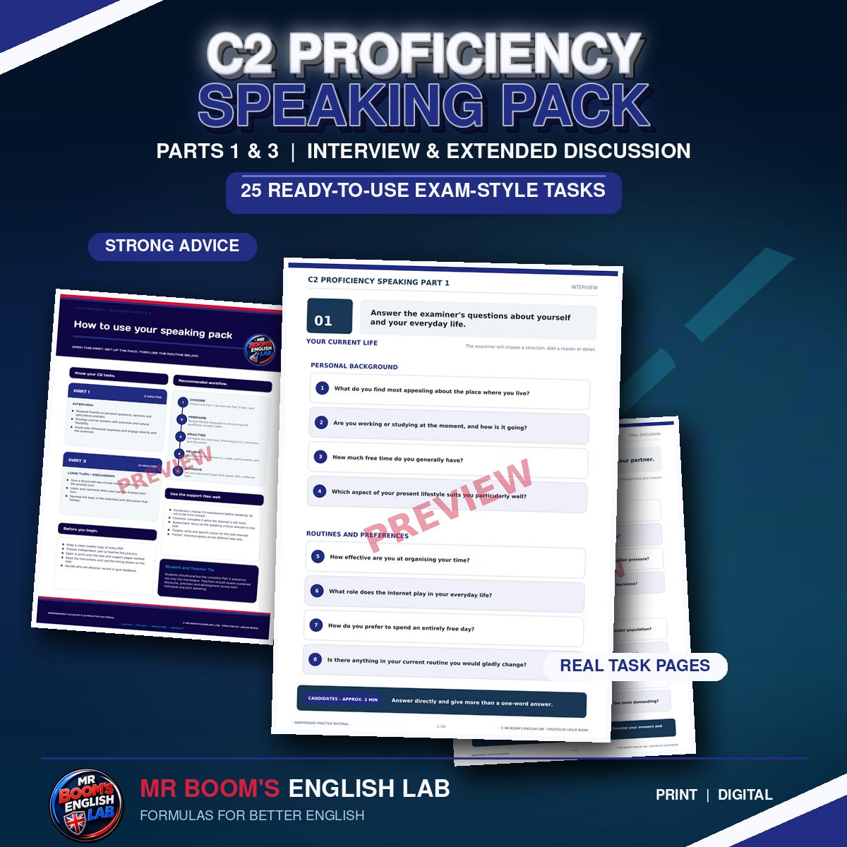 C2 Proficiency - Cambridge Exam Preparation: Parts 1 & 3 (Interview & Short Talk)