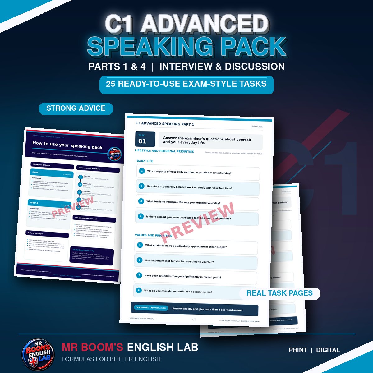 C1 Advanced - Cambridge Exam Preparation: Parts 1 & 4 (Interview & Discussion)