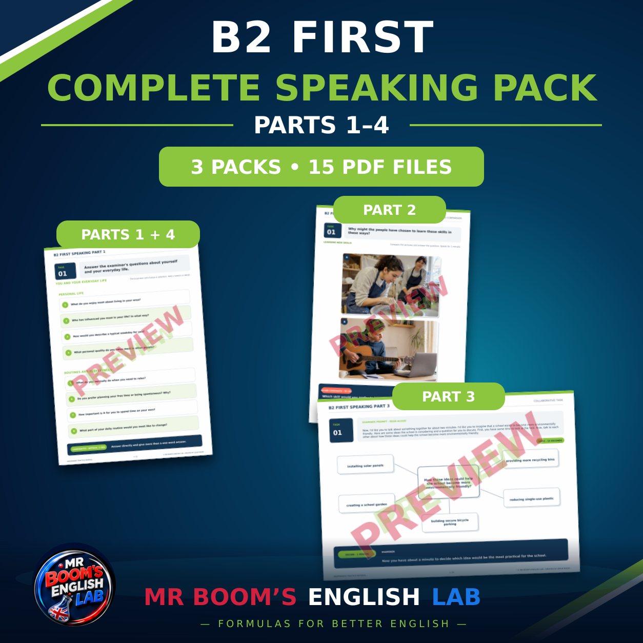 B2 First - Cambridge Exam Preparation: Speaking Master Pack (All Parts 1–4)