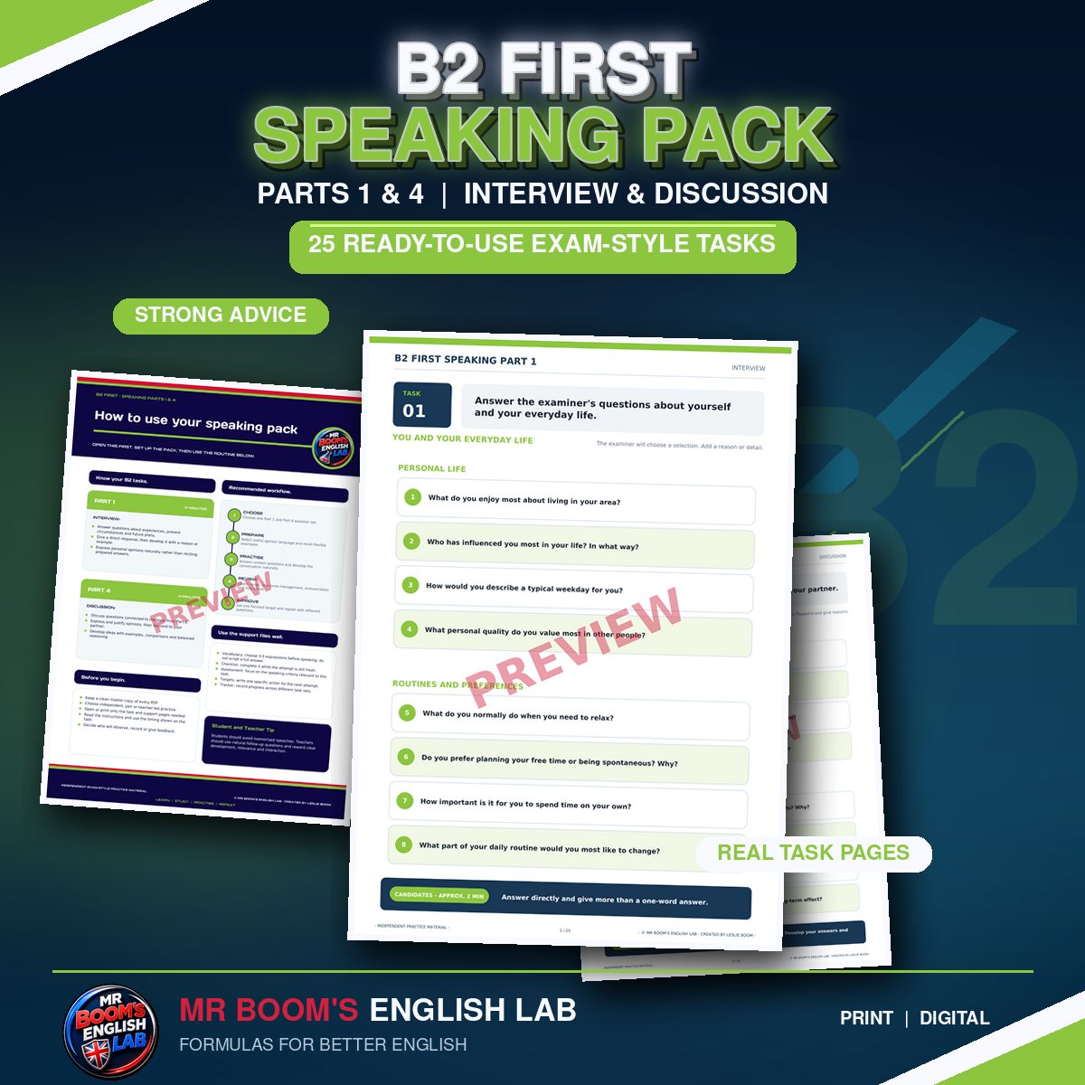 B2 First - Cambridge Exam Preparation: Parts 1 & 4 (Interview & Discussion)